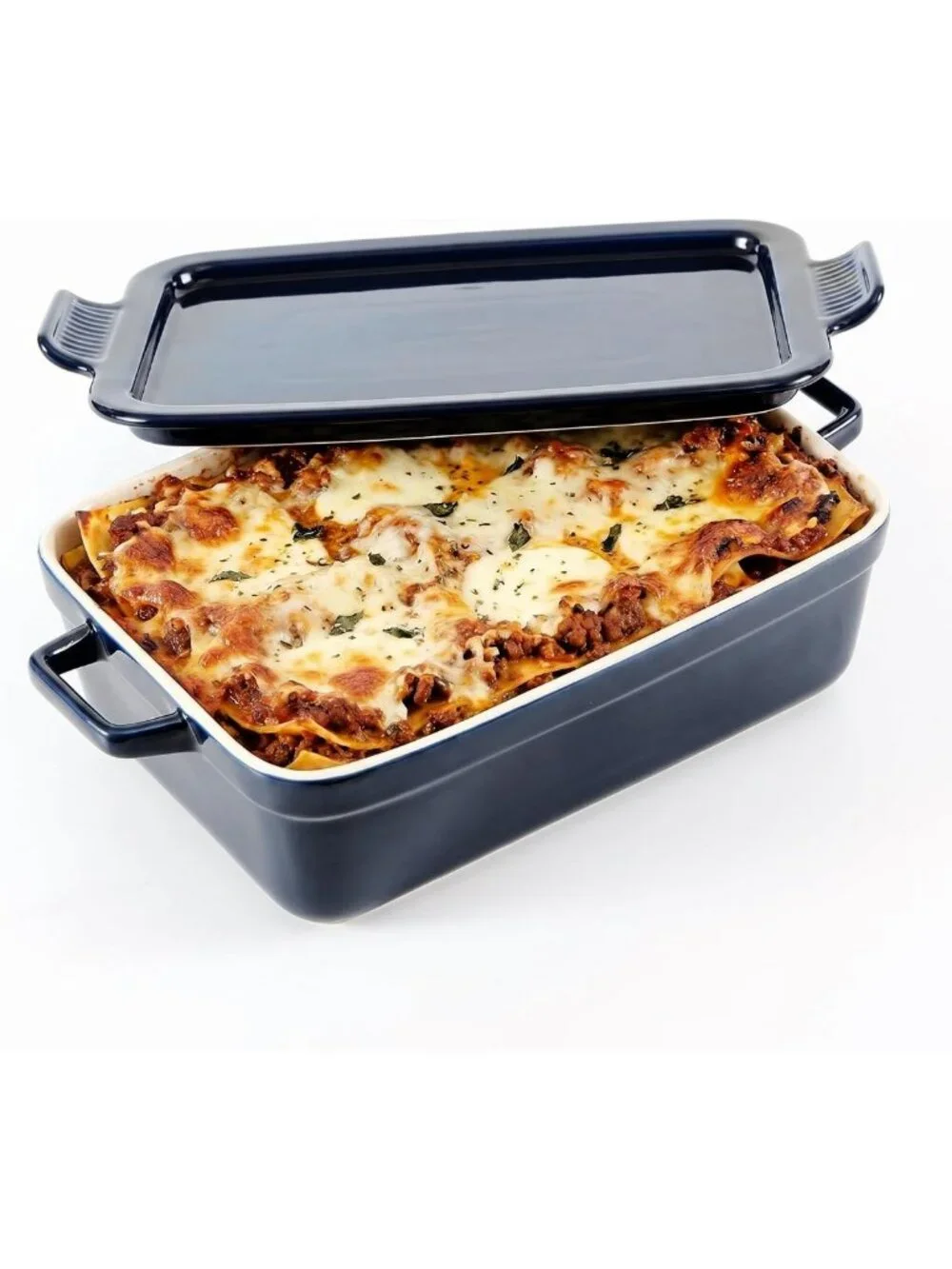 3 Qt Rectangular Ceramic Baking Dish with Lid - Stylish Blue Kitchen Essential